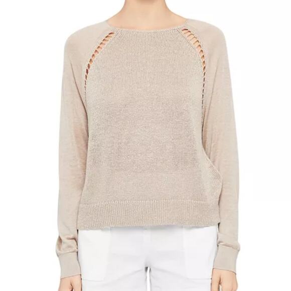 Theory Sag Harbor Sweater Size Small S Dark Oatmeal Beige Linen Blend - Picture 3 of 8